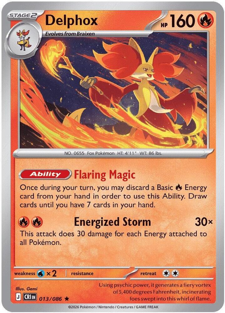 013/086 Delphox Holo ME04: Chaos Rising (CRI) NM