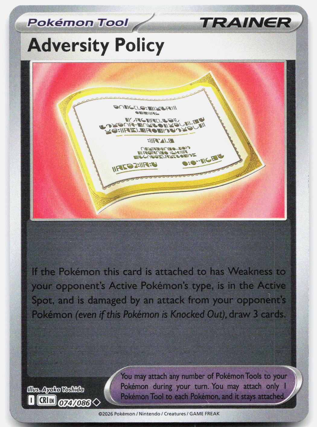 074/086 Adversity Policy Reverse Holo ME04: Chaos Rising (CRI) NM