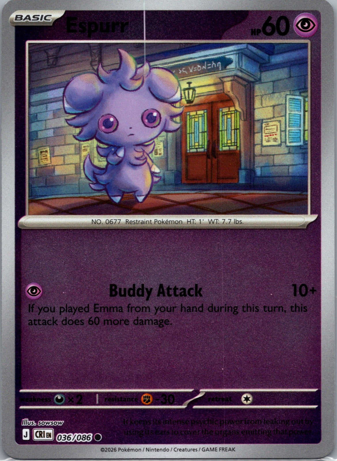 036/086 Espurr Reverse Holo ME04: Chaos Rising (CRI) NM