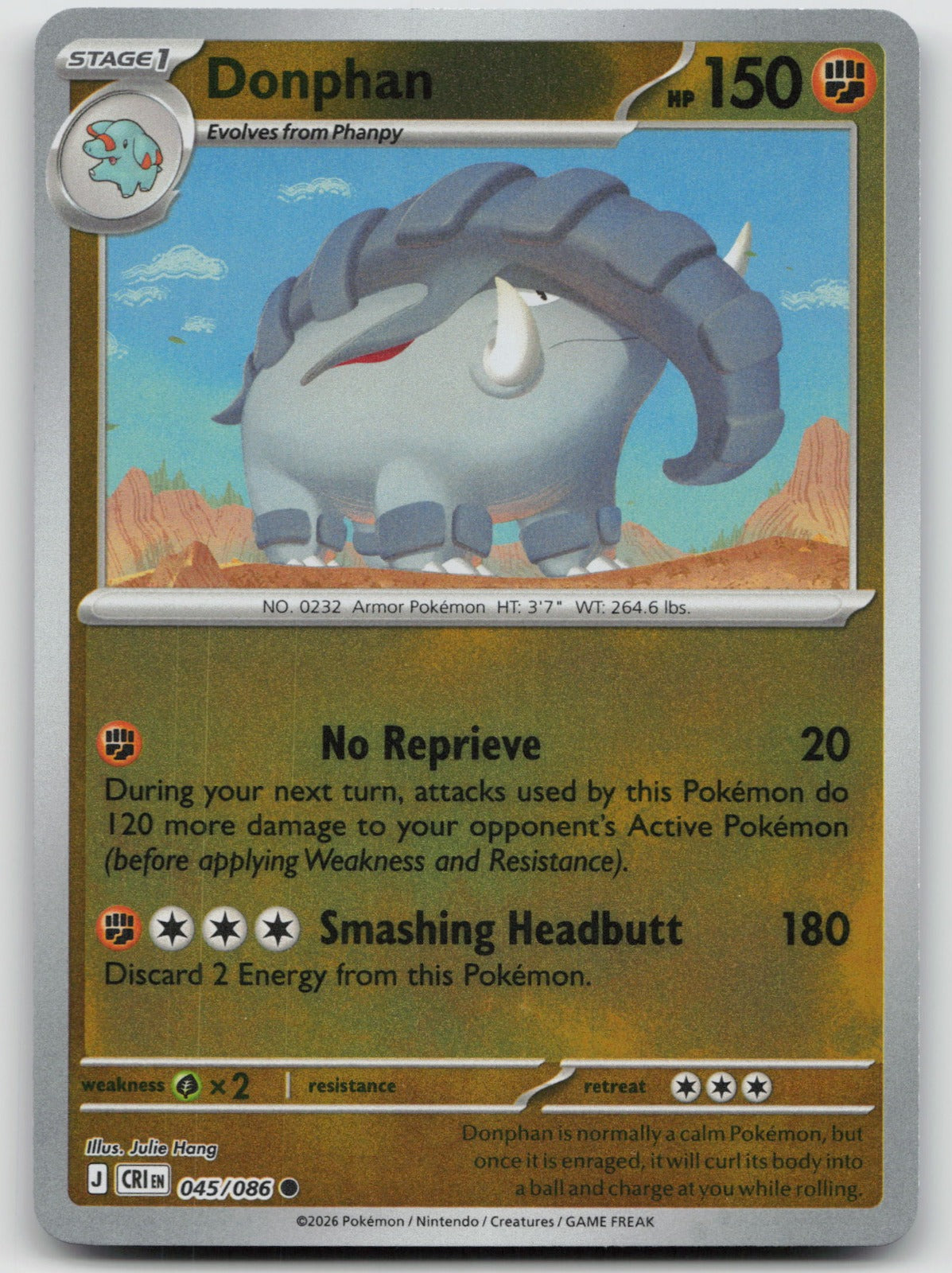 045/086 Donphan Reverse Holo ME04: Chaos Rising (CRI) NM