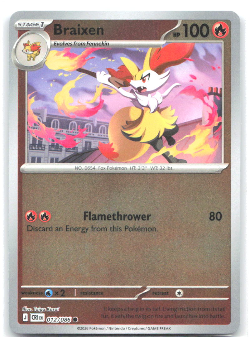 012/086 Braixen Reverse Holo ME04: Chaos Rising (CRI) NM