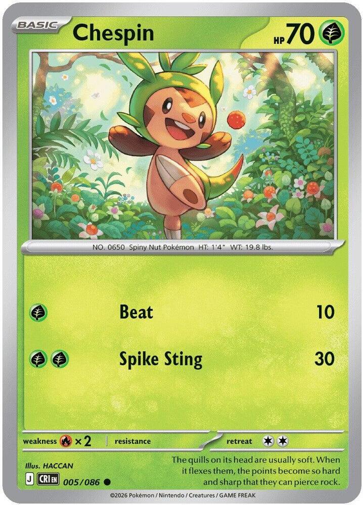005/086 Chespin ME04: Chaos Rising (CRI) NM