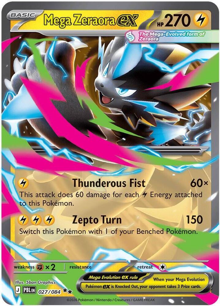 027/084 Mega Zeraora ex Holo ME05: Pitch Black (PBL) NM