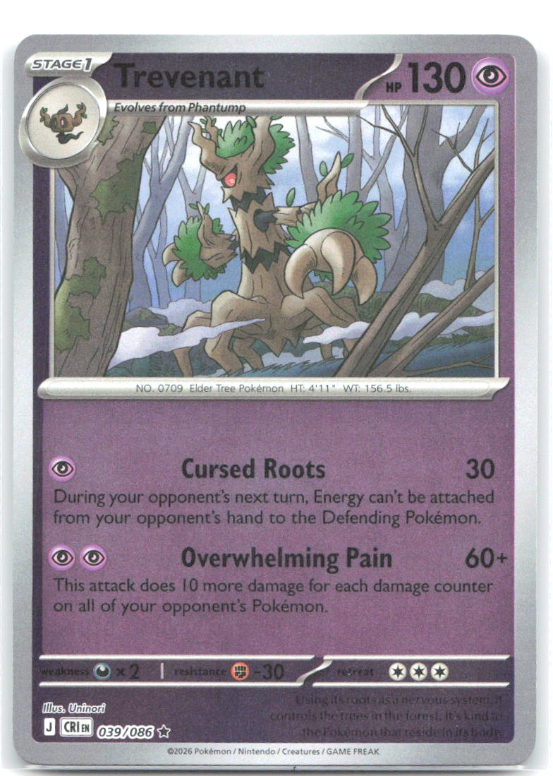 039/086 Trevenant Reverse Holo ME04: Chaos Rising (CRI) NM
