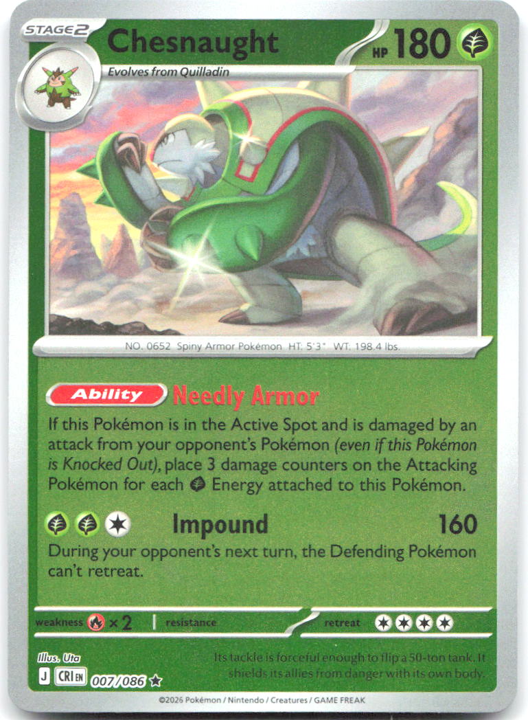 007/086 Chesnaught Reverse Holo ME04: Chaos Rising (CRI) NM